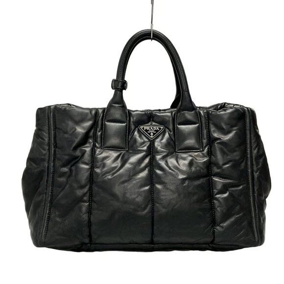 Auth PRADA Nappa Bomber BN2647 Black Leather Tote Bag - Picture 1 of 16